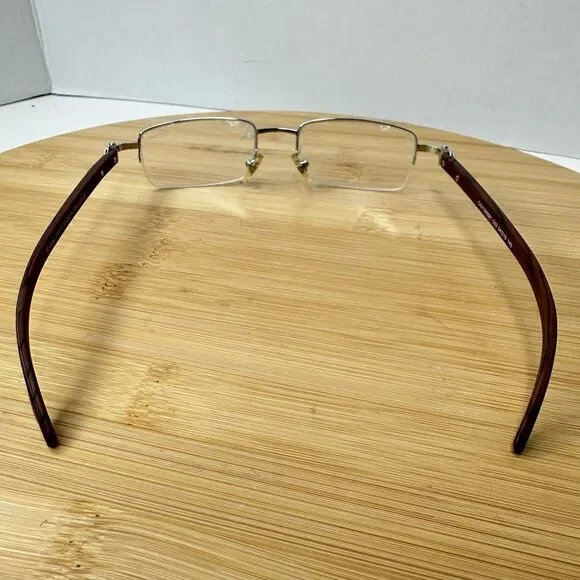 Cartier Platinum Men's Eyeglasses 54-19-140 Half Rim Wooden Temples FRAMES ONLY